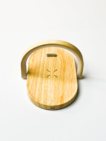 Lade-Oase Wireless Charger Wood Nachtlicht mit 15W USB-C Ladegerät - 2 in 1 Induktive Ladeständer mit USB-Anschluss